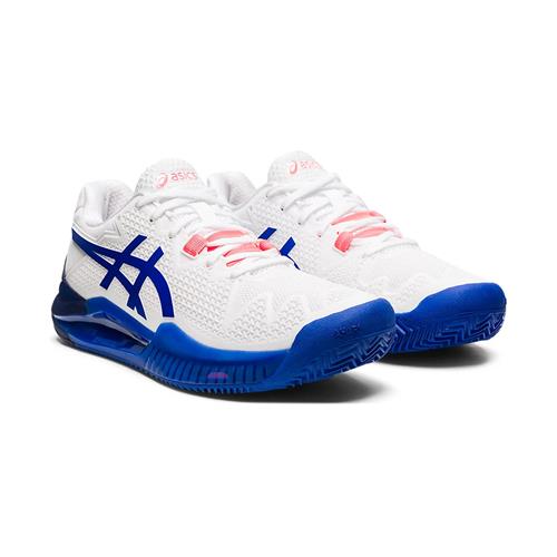 Asics Gel-Resolution 8 Clay Womens Tennis Shoes (White/Lapis Lazuli Blue)
