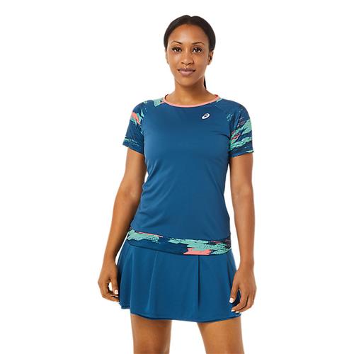 Asics Womens Court Graphic SS Top (Light Indigo)