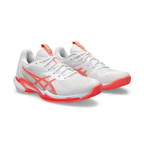 Asics Solution Speed FF 3 Clay Womens Tennis Shoes (White/Sun Coral)