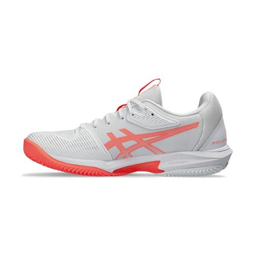 Asics Solution Speed FF 3 Clay Womens Tennis Shoes (White/Sun Coral)
