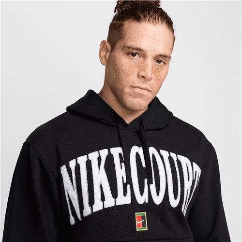 NikeCourt Men's Dri-Fit Fleece Heritage Tennis Hoodie (Black/White/Flat Pewter)