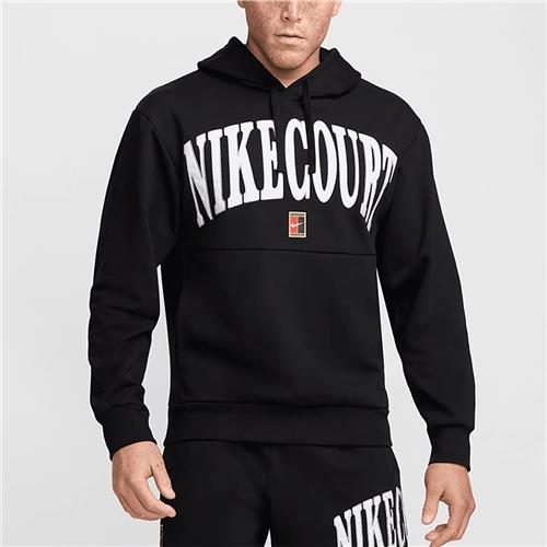 NikeCourt Men's Dri-Fit Fleece Heritage Tennis Hoodie (Black/White/Flat Pewter)