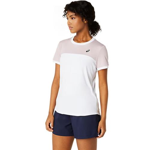 Asics Womens Court Short Sleeve Top (Brilliant White/Watershed Rose)