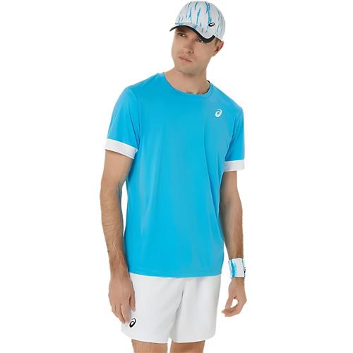 Asics Mens Court Short Sleeve Top (Digital Aqua/Brilliant White)