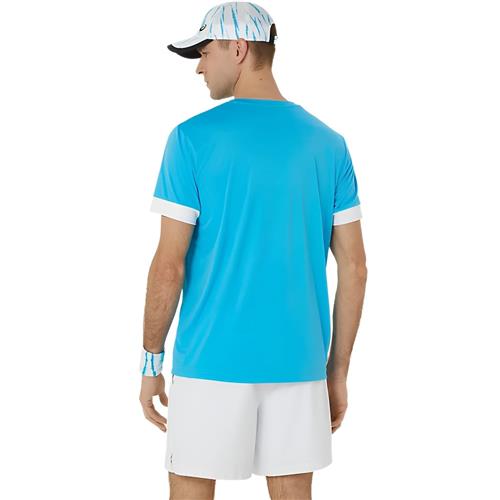 Asics Mens Court Short Sleeve Top (Digital Aqua/Brilliant White)