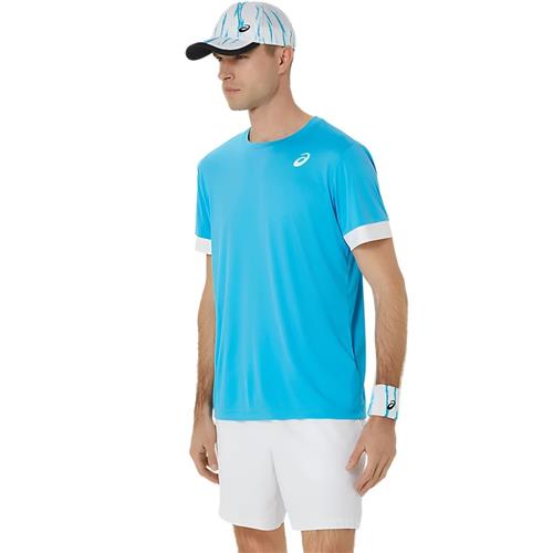 Asics Mens Court Short Sleeve Top (Digital Aqua/Brilliant White)