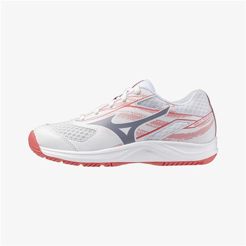 Mizuno Break Shot 5 AC Junior Shoes (White/Blue Granite/Calypso Coral)
