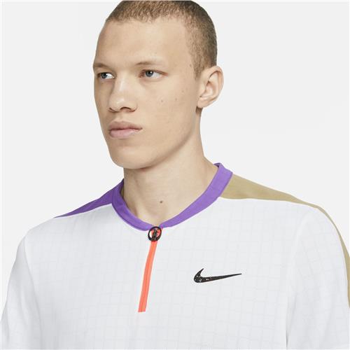 Nike Court Mens Breathe Slam Polo (White/Purple/Beige)