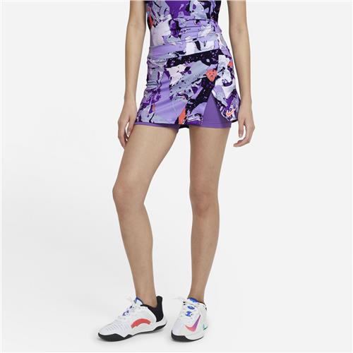 Nike Womens Court Victory Printed Tennis Skirt (Wild Berry/Bright Mango)