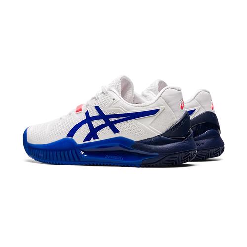 Asics Gel-Resolution 8 Clay Womens Tennis Shoes (White/Lapis Lazuli Blue)