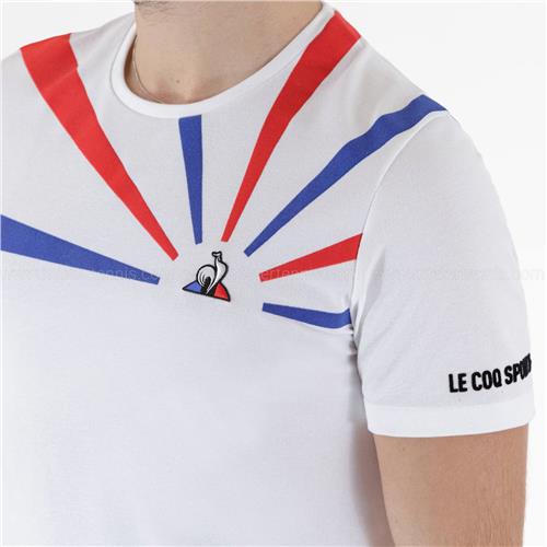 Le Coq Sportif Mens Tennis Short Sleeve Tee N2 (White/Cobalt/Red)