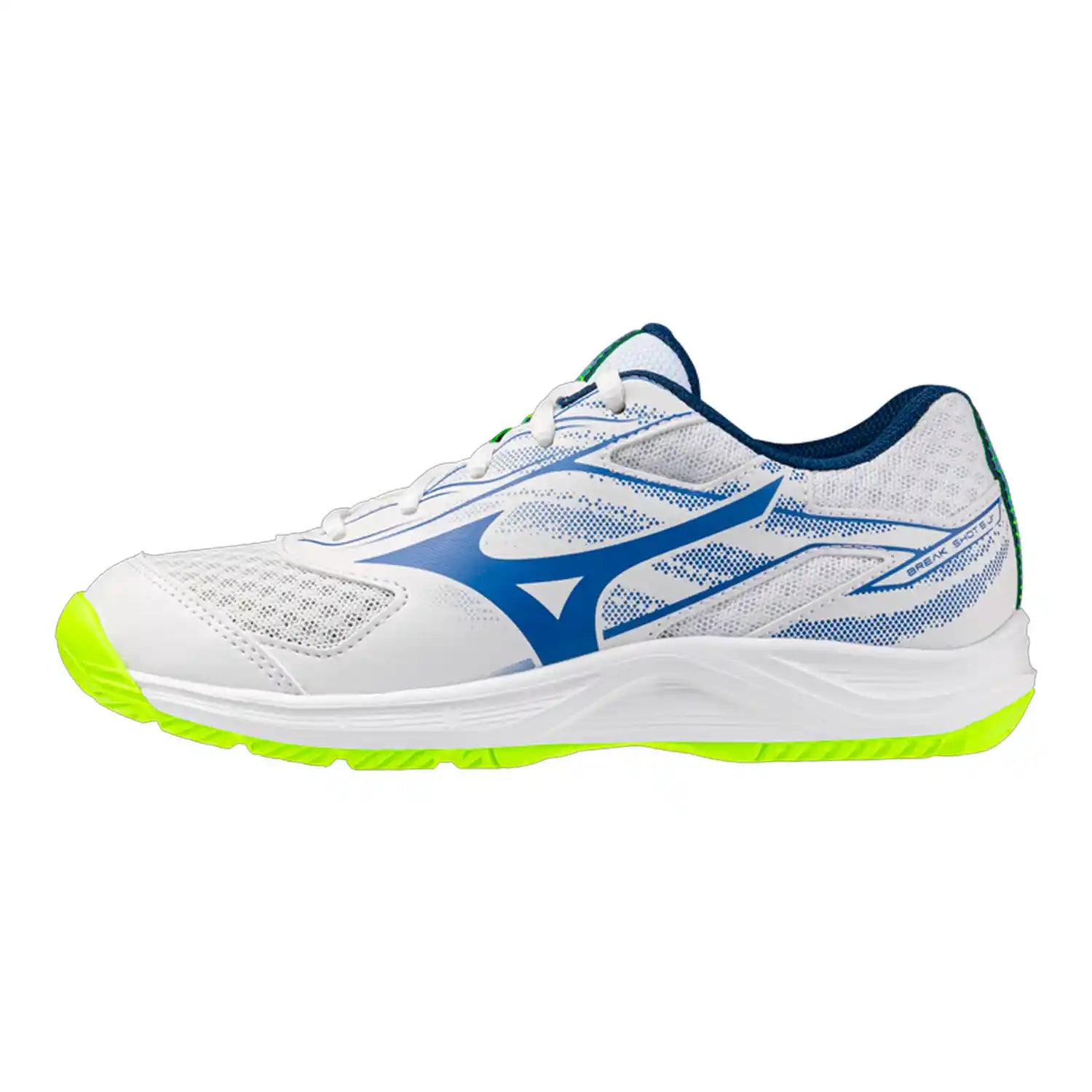 Mizuno Break Shot 5 AC Junior Shoes (White/Dazzling Blue/Lightning Yellow)