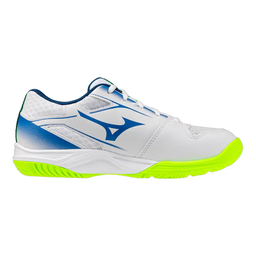 Mizuno Break Shot 5 AC Junior Shoes (White/Dazzling Blue/Lightning Yellow)