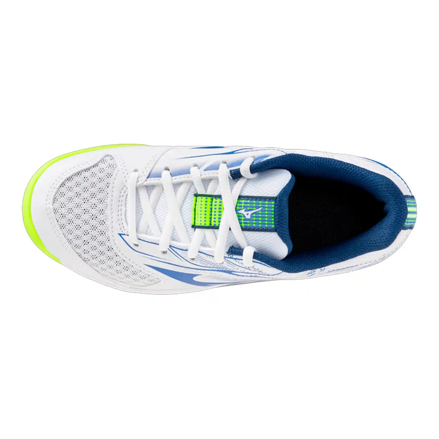 Mizuno Break Shot 5 AC Junior Shoes (White/Dazzling Blue/Lightning Yellow)