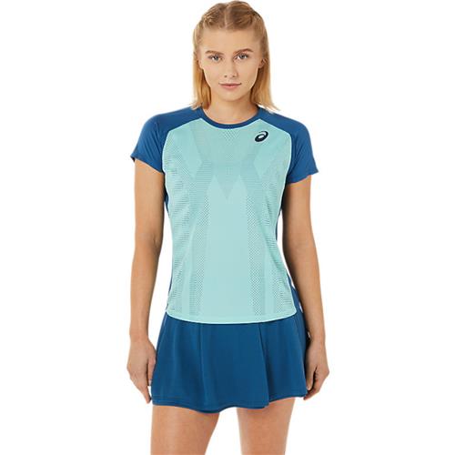 Asics Womens Match Actibreeze Short Sleeved Top (Oasis Green/Light Indigo)