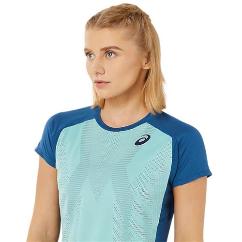 Asics Womens Match Actibreeze Short Sleeved Top (Oasis Green/Light Indigo)