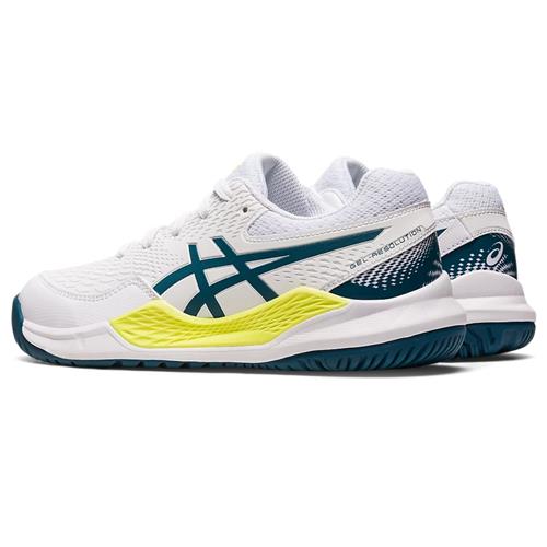 Asics Gel-Resolution 9 GS Junior Tennis Shoes (White/Restful Teal)
