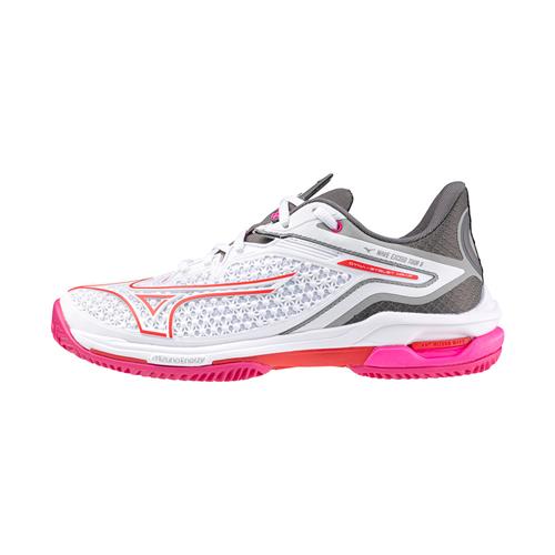 Mizuno Wave Exceed Tour 6 CC Women's Tennis Shoes (White/Radiant Red/Quiet Shade)