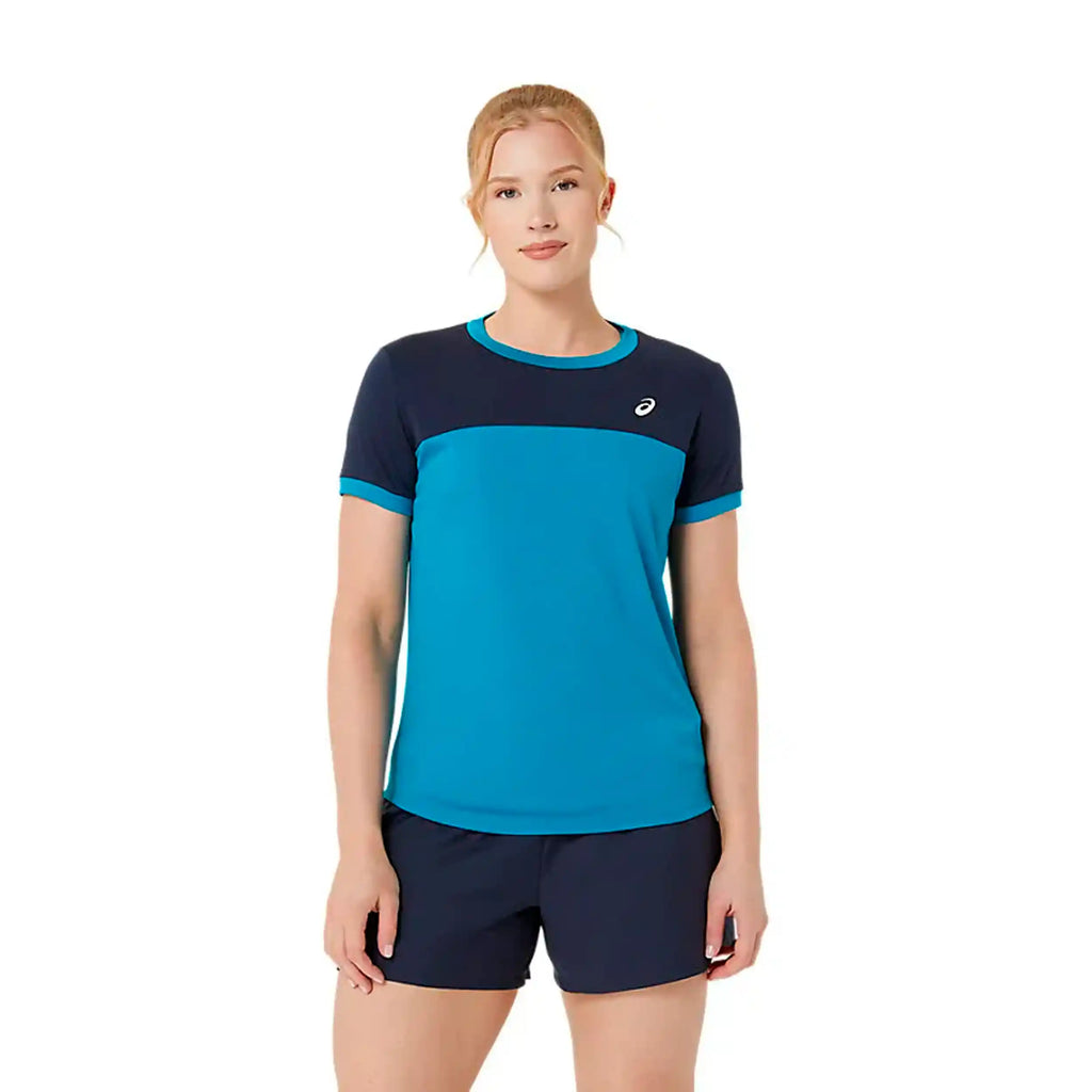 Asics Womens Court Short Sleeve Top (Teal Blue/Mako Blue)