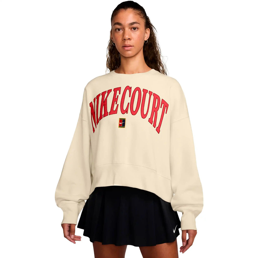 NikeCourt Phoenix Fleece Women's Oversized Crew Neck Sweatshirt (Pale Ivory/Dark Team Red/Light Crimson