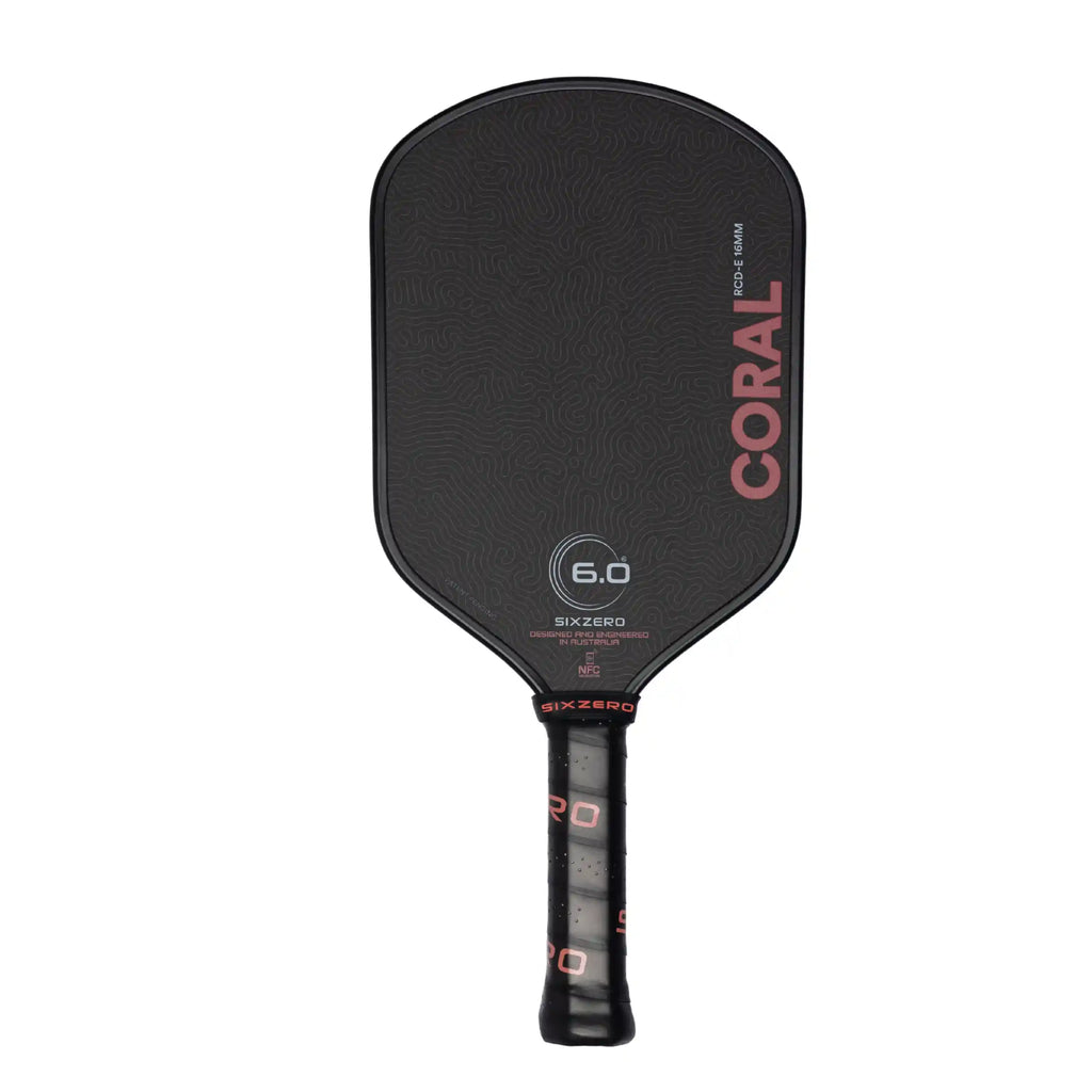 Six Zero Coral 16mm Elongated Pickleball Paddle (Black)