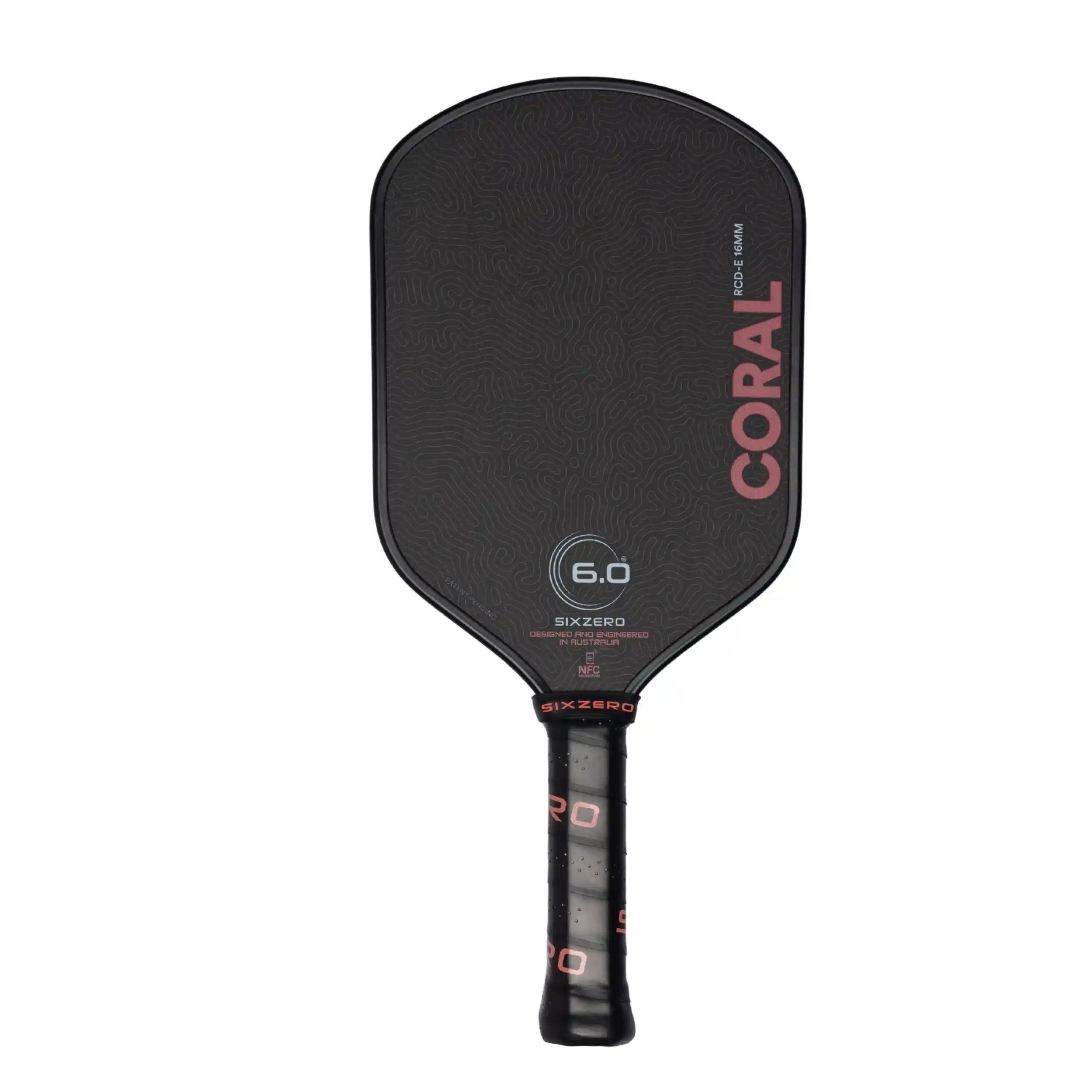 Six Zero Coral 16mm Elongated Pickleball Paddle (Black)