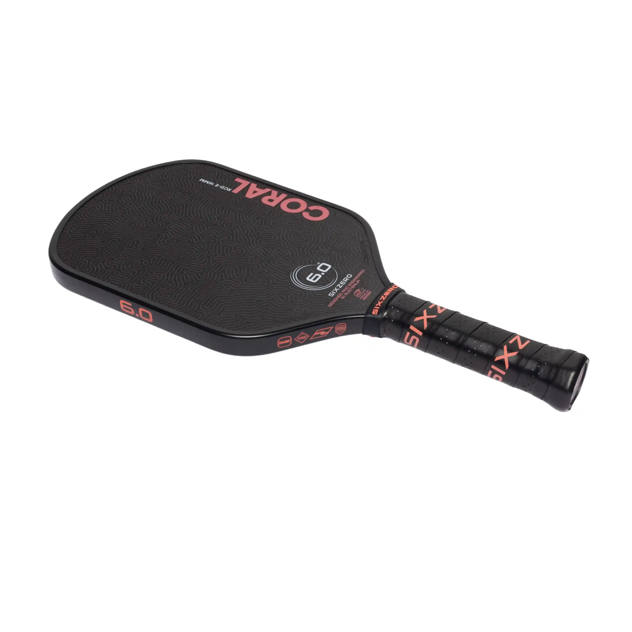 Six Zero Coral 16mm Elongated Pickleball Paddle (Black)