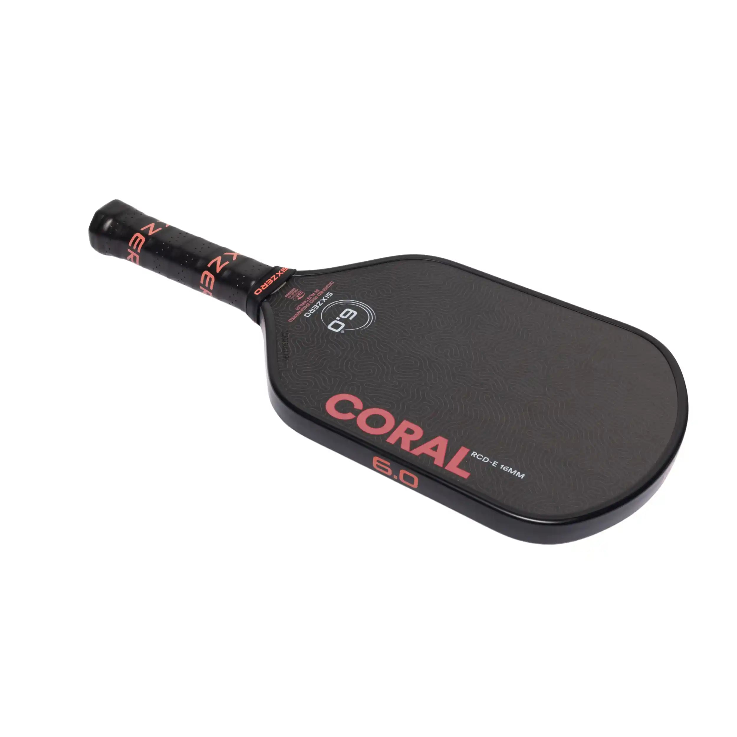 Six Zero Coral 16mm Elongated Pickleball Paddle (Black)
