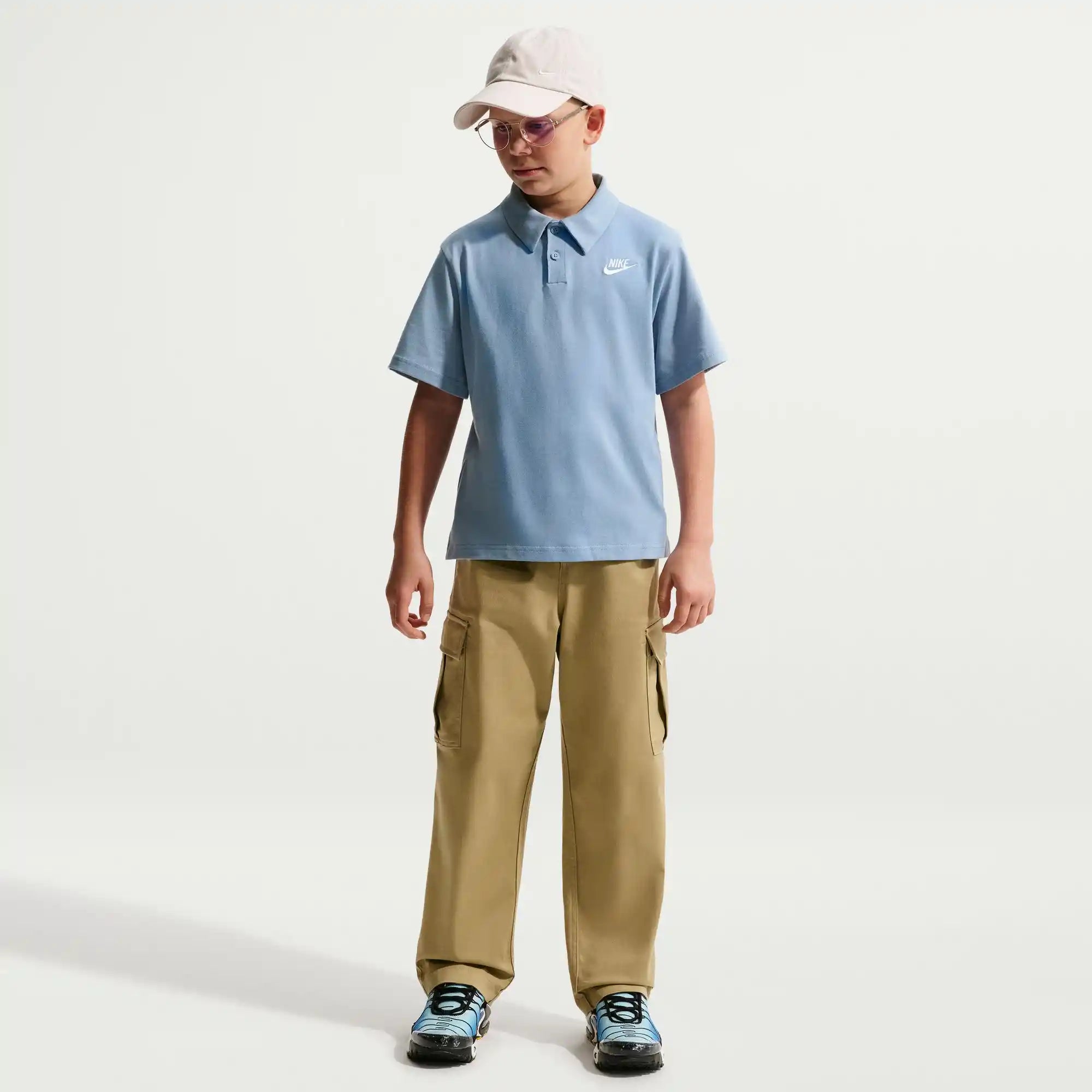 Nike Big Kids' Knit Short Sleeve Polo (Blue)