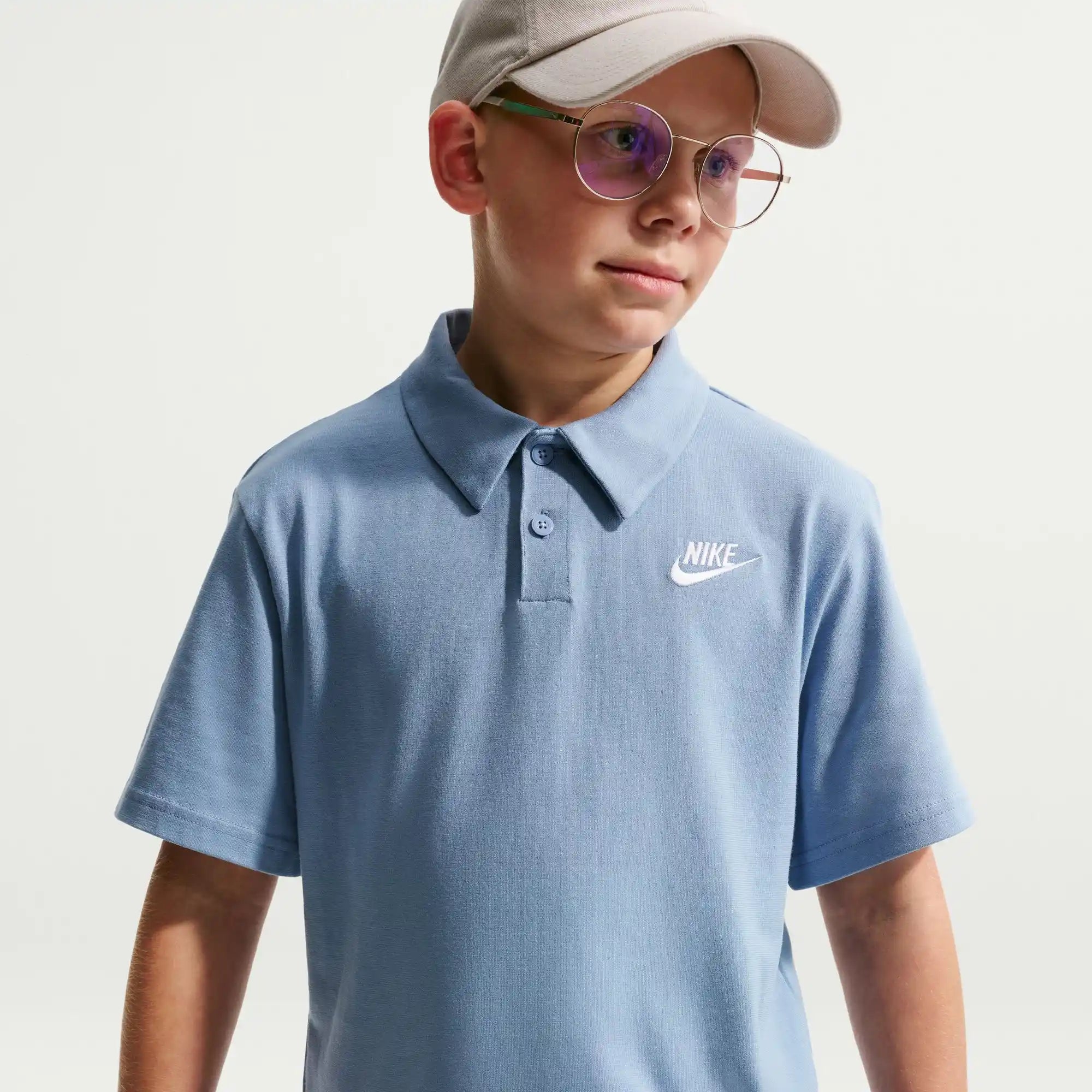 Nike Big Kids' Knit Short Sleeve Polo (Blue)