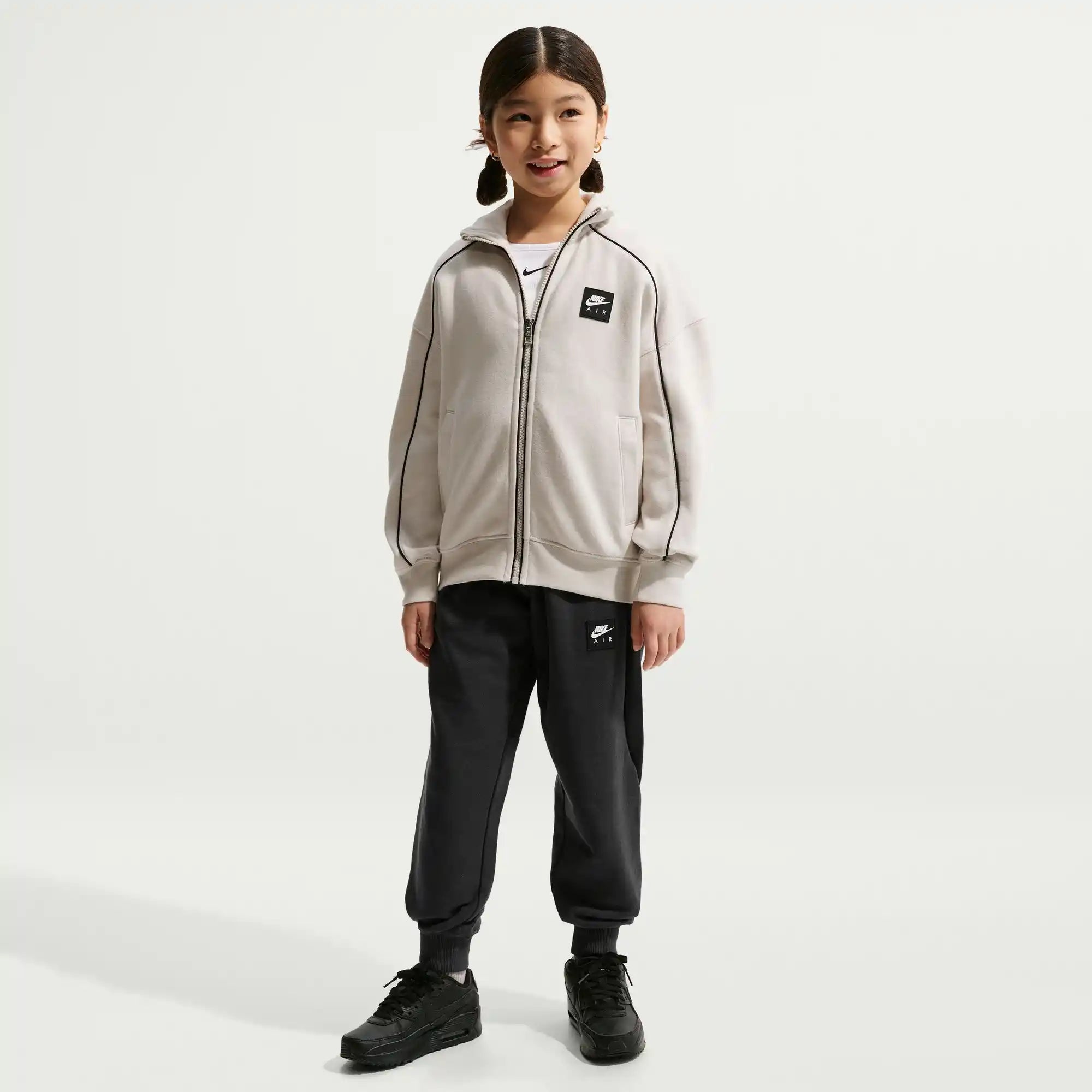Nike Air Older Kids' Fleece Tracksuit Jacket (Light Bone/Black)