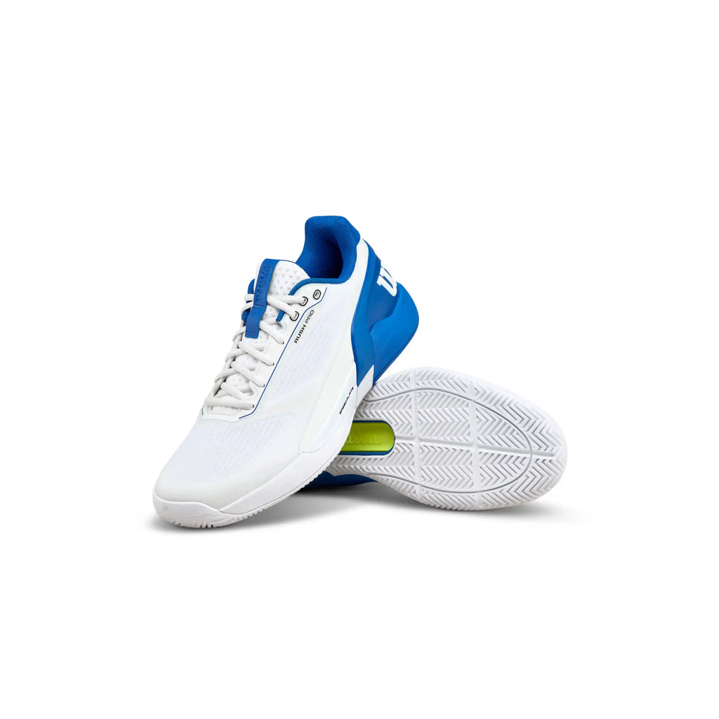 Wilson Rush Pro 5 Men's Tennis Shoes (White/Deja Vu Blue/Safety Yellow)