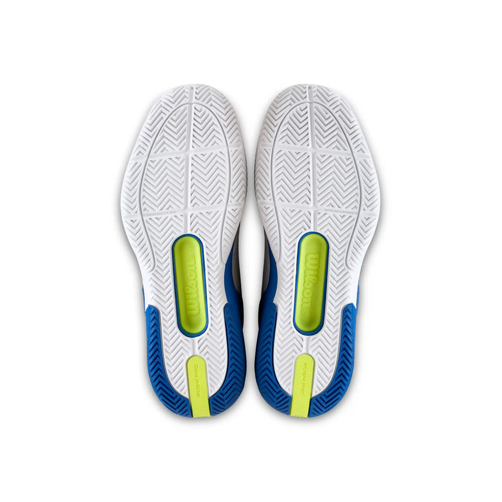 Wilson Rush Pro 5 Men's Tennis Shoes (White/Deja Vu Blue/Safety Yellow)