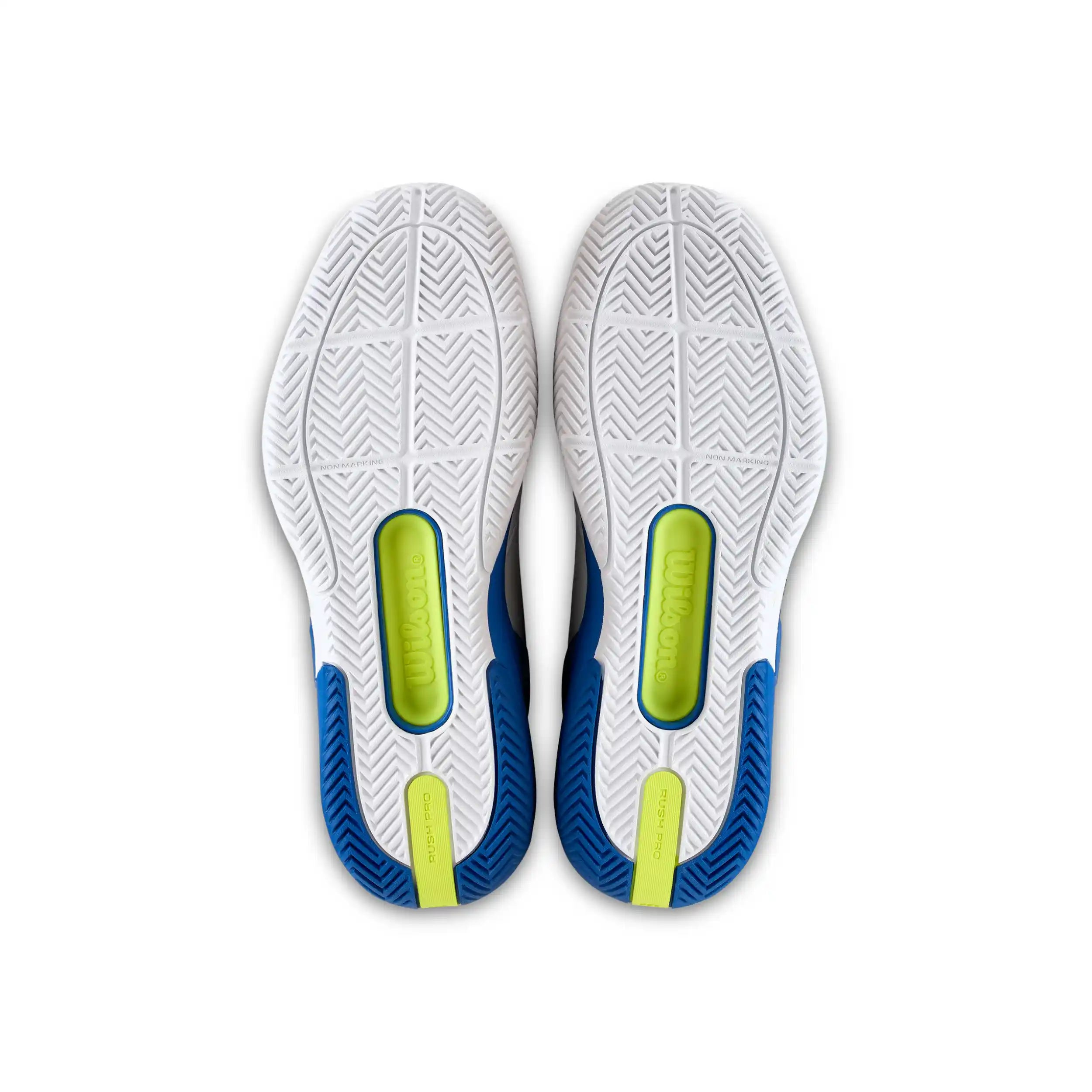 Wilson Rush Pro 5 Men's Tennis Shoes (White/Deja Vu Blue/Safety Yellow)