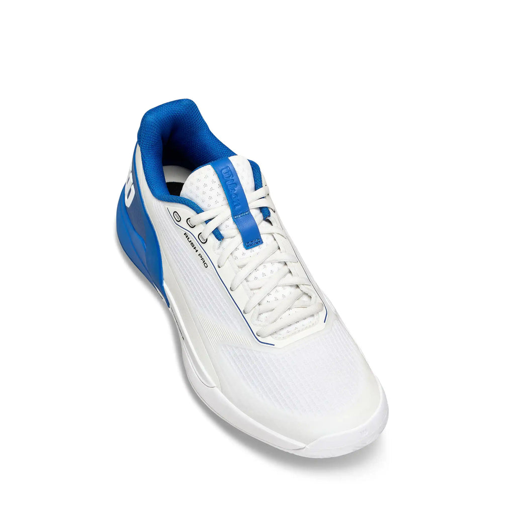Wilson Rush Pro 5 Men's Tennis Shoes (White/Deja Vu Blue/Safety Yellow)
