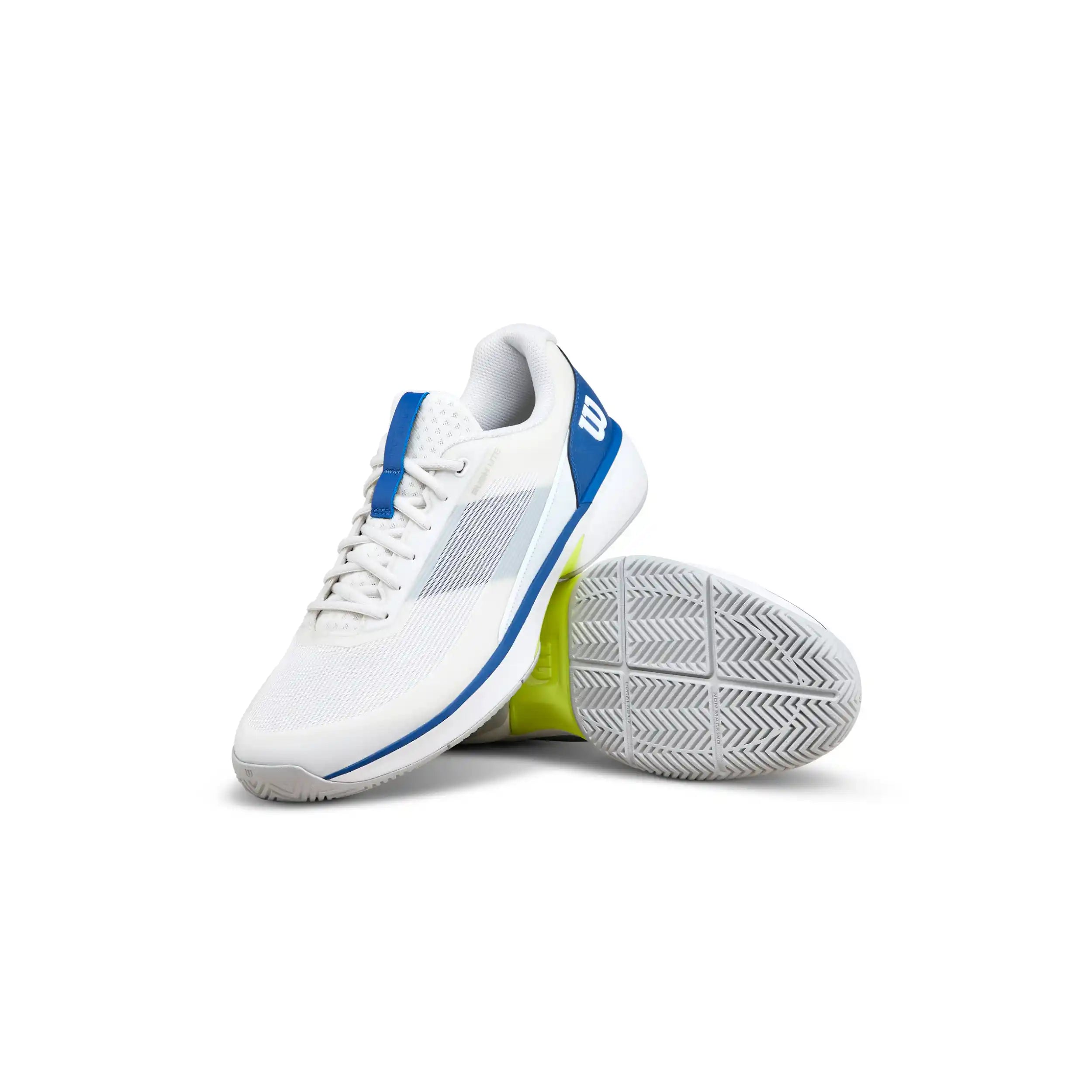 Wilson Rush Lite 5 Men's Tennis Shoes (White/Deja Vu Blue/Safety Yellow)