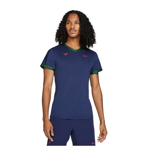 Nike Court Dri-Fit Advantage Rafa Mens Short Sleeve Top (Binary Blue/Gorge Green/Chile Red)