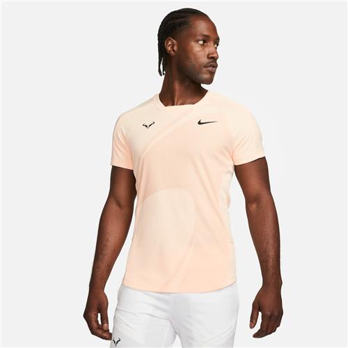 Rafa Men’s Nike Dri-Fit Advantage Short Sleeve tennis Top (Ice peach/Black)