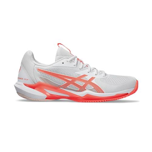 Asics Solution Speed FF 3 Clay Womens Tennis Shoes (White/Sun Coral)
